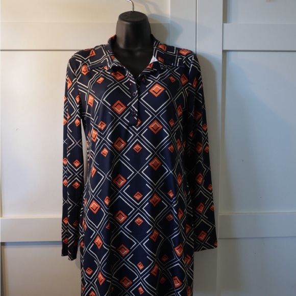 Navy and Orange Geometric Long Sleeve Dress Zara Morocco Blue and orange - Picture 1 of 7